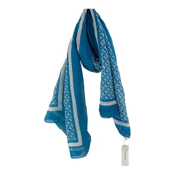 Calvin Klein, Chain-Print Chiffon Oblong Scarf Ocean Blue - Picture 1 of 5